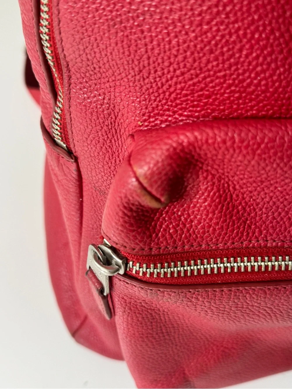 Coach Large Red Pebbled Leather Zip-Front Backpack
